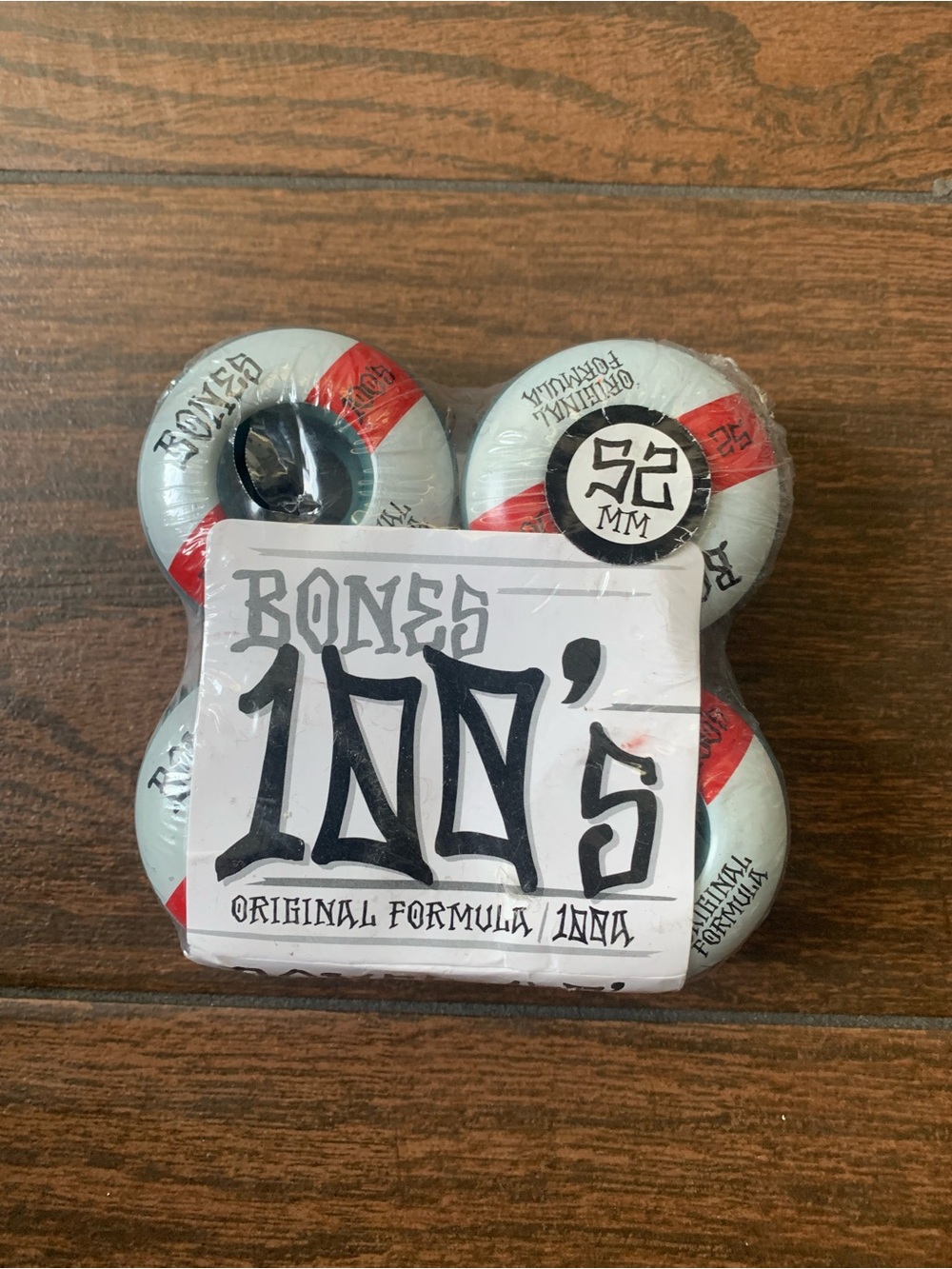 100's 52mm Skateboard Wheels - White with Red Accent